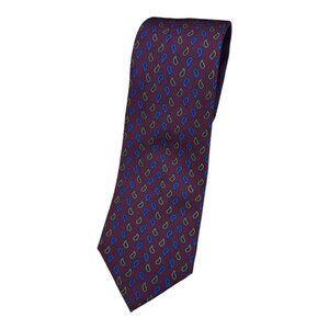 CHARLES TYRWHITT Men's 100% Silk Necktie LUXURY Tie Burgundy Paisley W:3.7" EUC